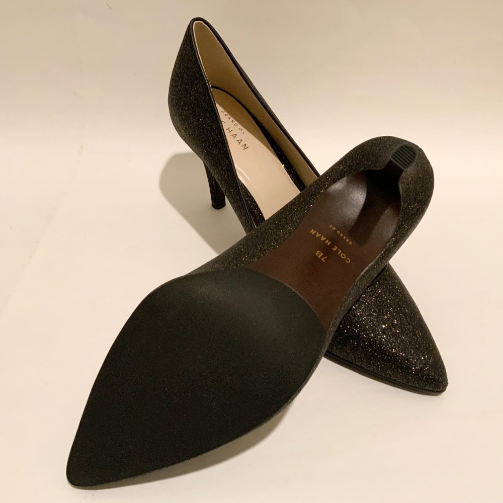 Cole Haan Juliana Pump 75 Black Glitter Leather Evening Dress Shoes Heels 7 M - Picture 12 of 12